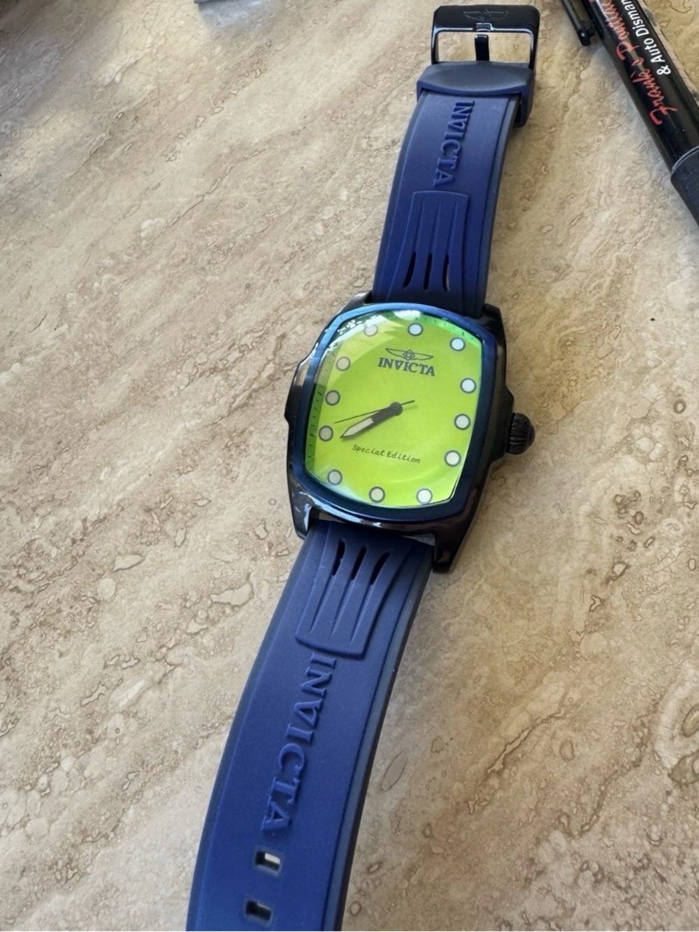 Invicta Lupa Blue Strap Watch with Neon Green Dial